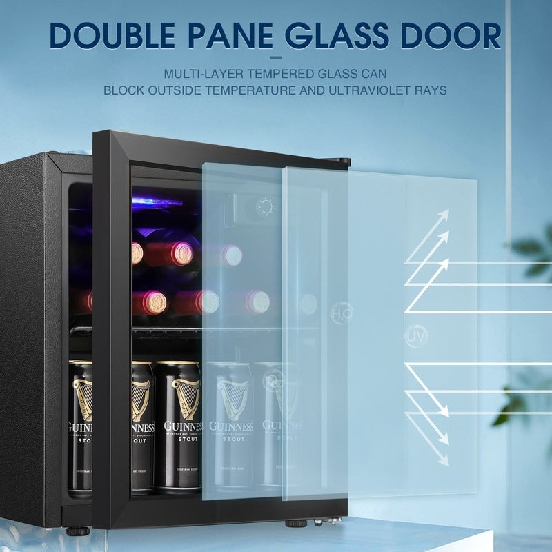 Réfrigérateur à boissons de 1,3 pi³ (37 L) - Mini-réfrigérateur de 48 canettes et 12 bouteilles, porte vitrée, commande par bouton.