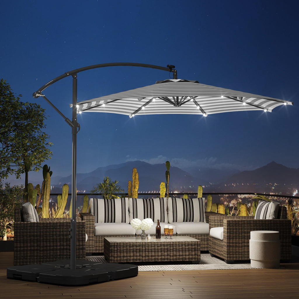 Parasol de terrasse lumineux à énergie solaire de 3 m avec pied