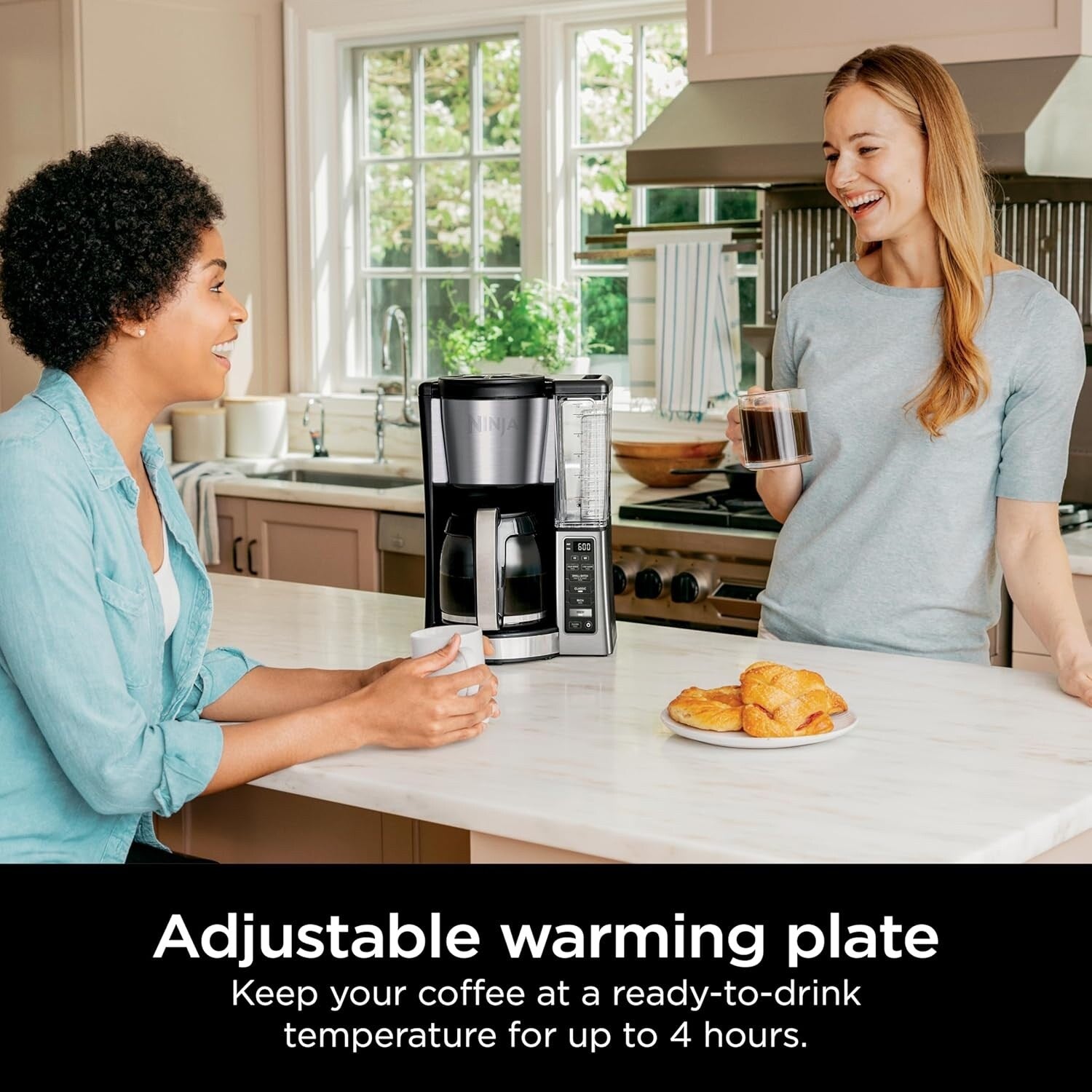 Cafetière programmable 12 tasses, 2 modes d'infusion, plaque chauffante réglable, réservoir de 1,7 L, fonction départ différé, acier inoxydable noir