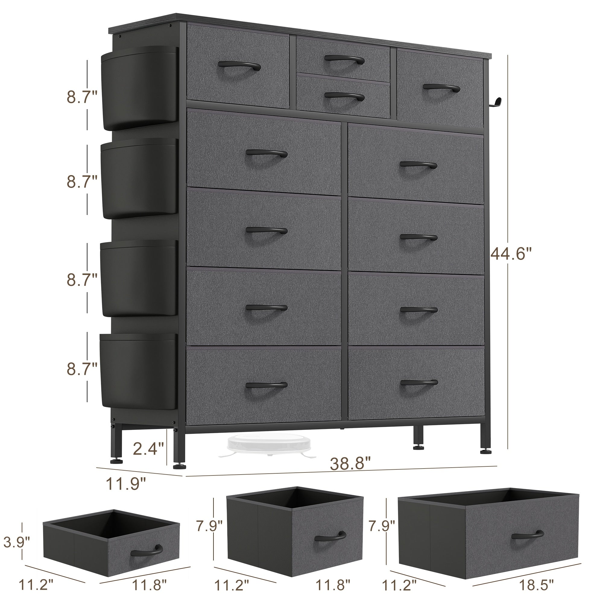 Commode haute en tissu à 12 tiroirs pour chambre à coucher