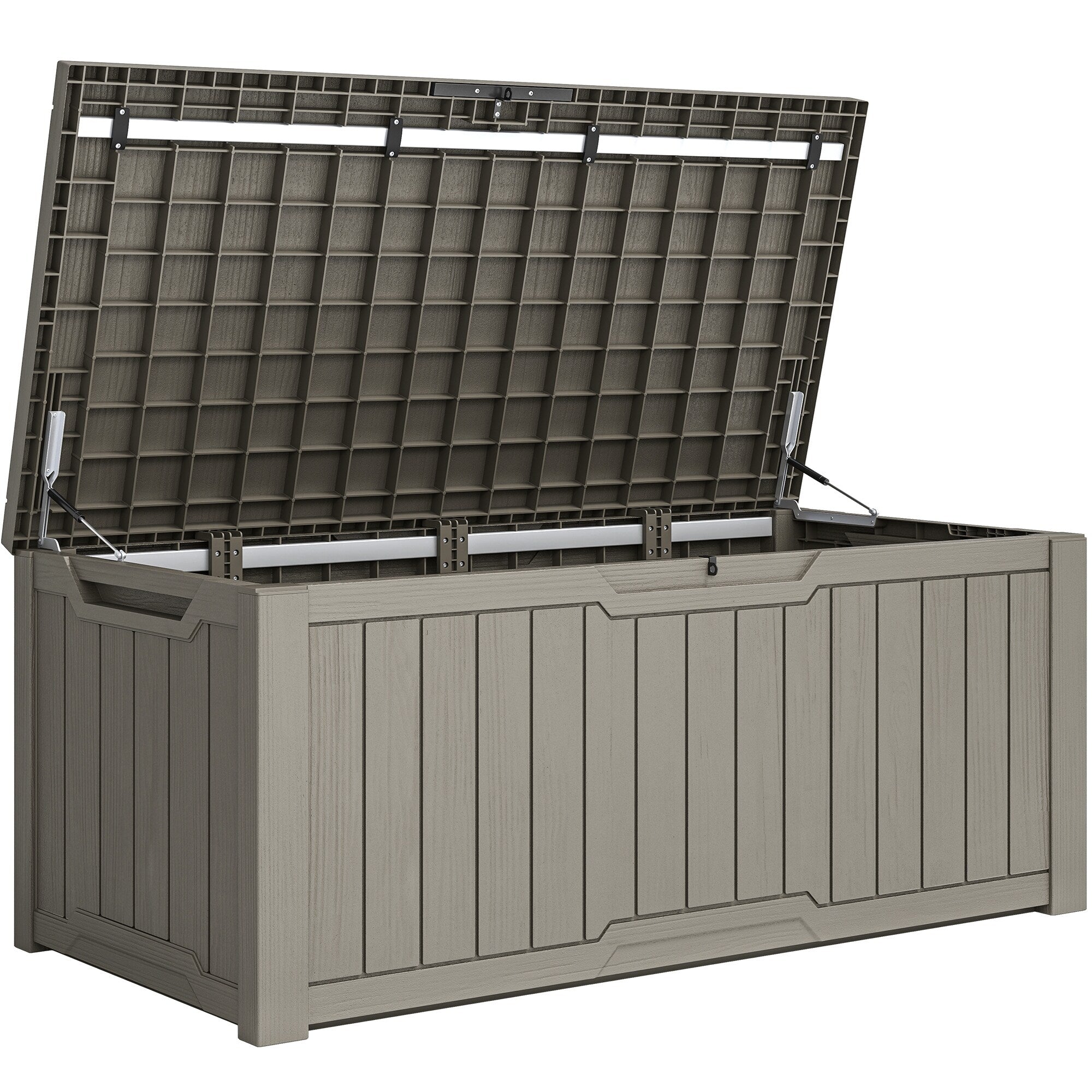 Coffre de terrasse verrouillable en résine résistante à l'eau, grande capacité (120-260 gallons).