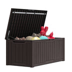 Coffre de terrasse verrouillable en résine résistante à l'eau, grande capacité (120-260 gallons).