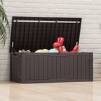 Coffre de terrasse verrouillable en résine résistante à l'eau, grande capacité (120-260 gallons).