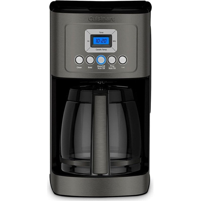 Cafetière programmable 14 tasses, carafe en verre, contrôle de l'intensité du café, réglage de 1 à 4 tasses, acier inoxydable noir
