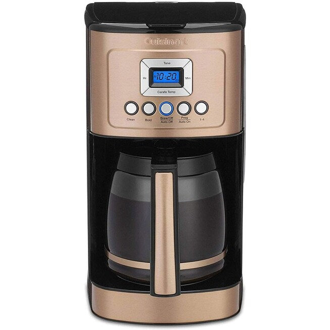 Cafetière programmable 14 tasses, carafe en verre, contrôle de l'intensité du café, réglage de 1 à 4 tasses, cuivre