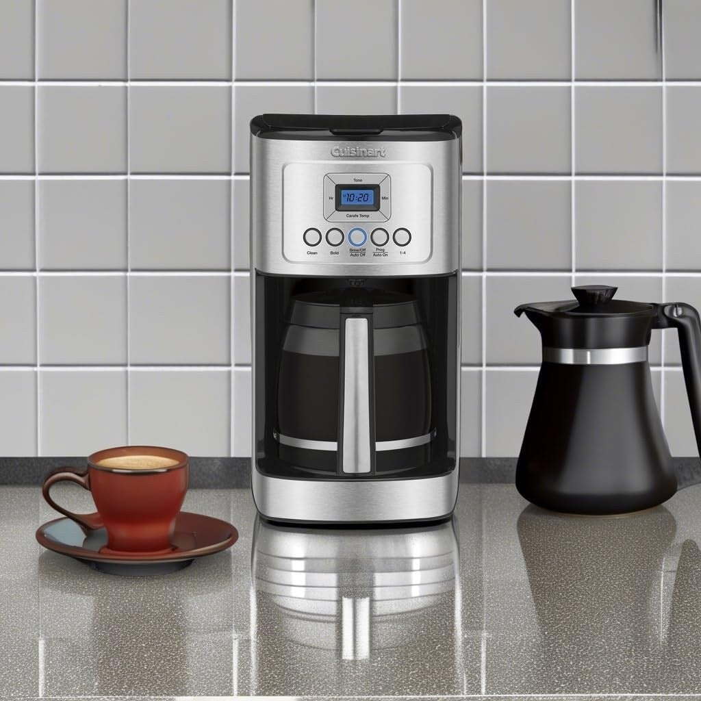 Cafetière 14 tasses en acier inoxydable, carafe en verre, entièrement automatique, contrôle de l'intensité du café