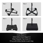 Parasol de marché d'extérieur rectangulaire de 4,57 m (15 pieds) à manivelle, double face, avec éclairage solaire LED et base incluse.