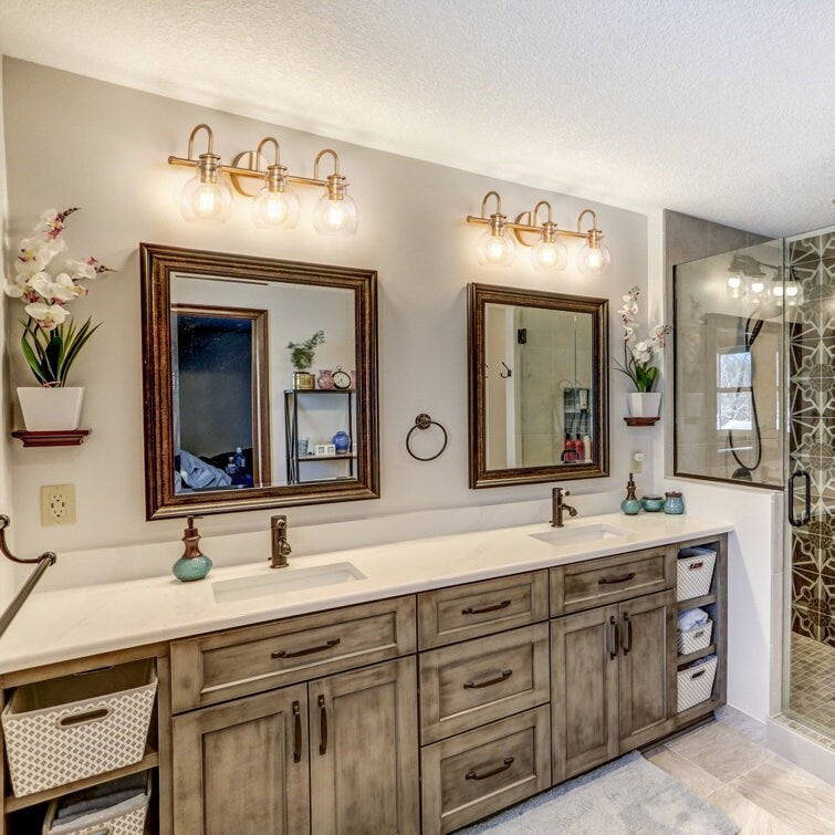 Applique murale 2/3 lumières pour meuble-lavabo avec abat-jour en verre