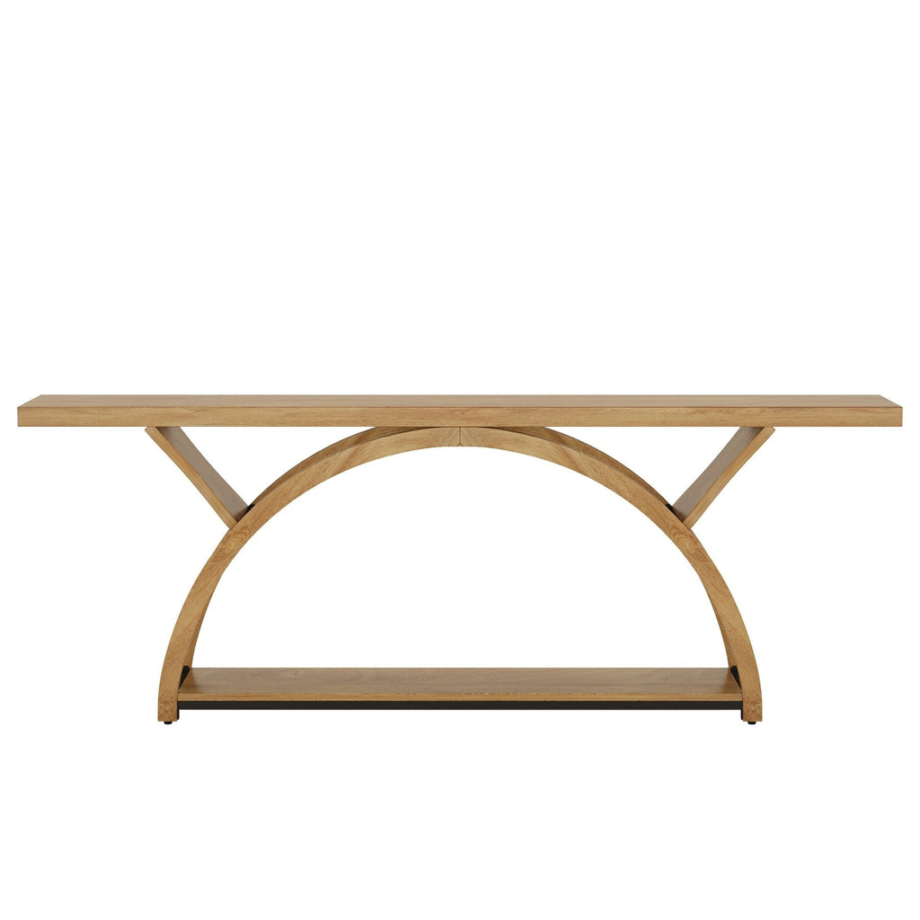 Console allongée et étroite à 2 niveaux avec cadre semi-circulaire pour entrée, table d'appoint grise pour couloir