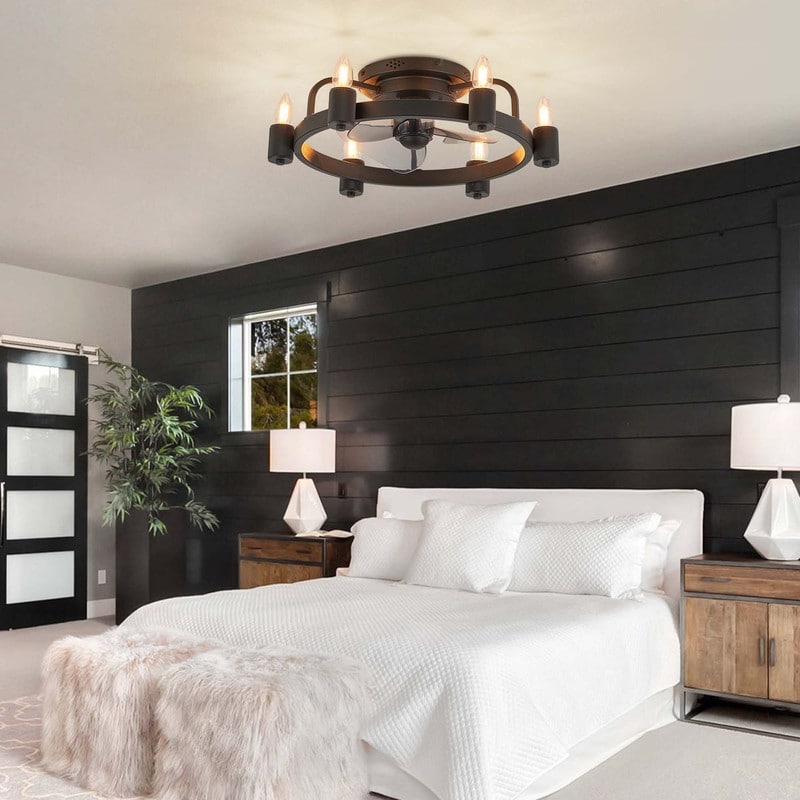 Ventilateur de plafond moderne de style ferme de 50 cm (20 po) avec éclairage LED encastré discret et télécommande pour salon