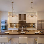 Lustre moderne en cristal doré de 60 cm (23,6 po) avec suspension tambour glamour à 6 lumières, idéal pour îlot de cuisine ou salle à manger.