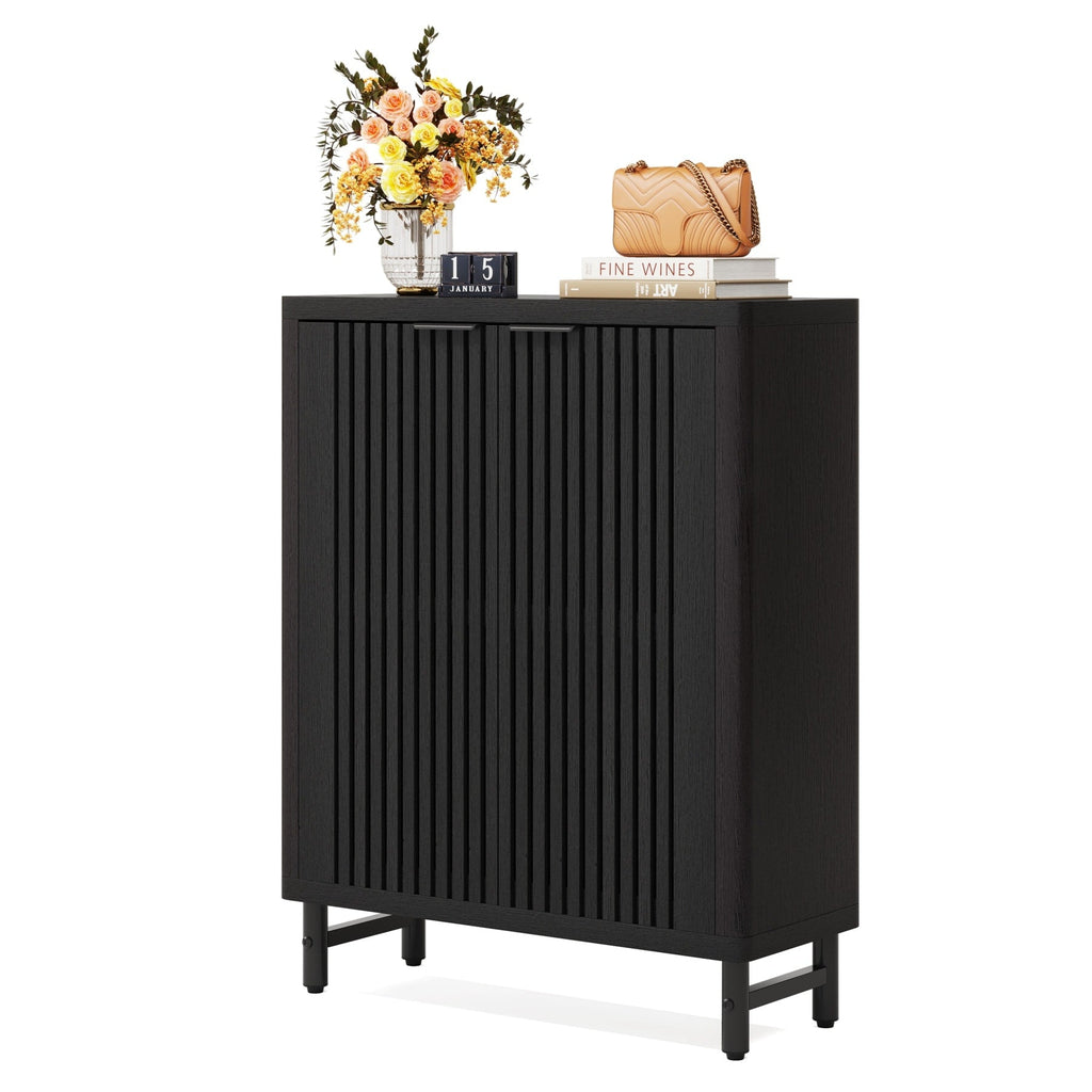 Meuble à chaussures avec porte pour 24 paires, idéal pour l'entrée ou le salon.