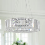 Lustre de style campagnard à 8 lumières de 63 cm (24,8 po), lustre en cristal, lustre tambour pour salle à manger, salon, chambre à coucher et cuisine