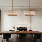 Lustre tambour moderne doré de 66 cm (26 po) en cristal, suspension glamour à 6 lumières avec variateur et verre dépoli, idéal pour îlot de cuisine ou salle à manger.