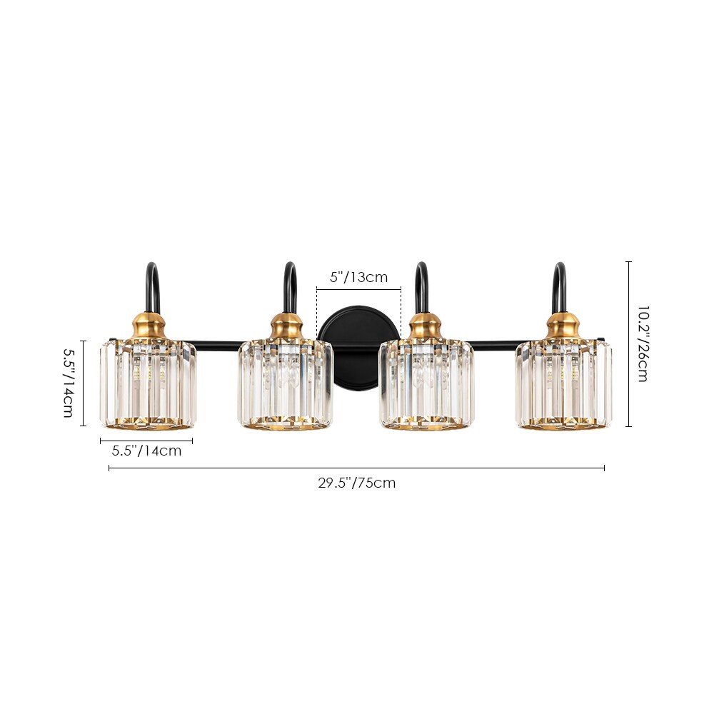 Applique murale moderne et glamour à 3/4 lumières, linéaire, à intensité variable, en cristal, au-dessus du miroir de salle de bain