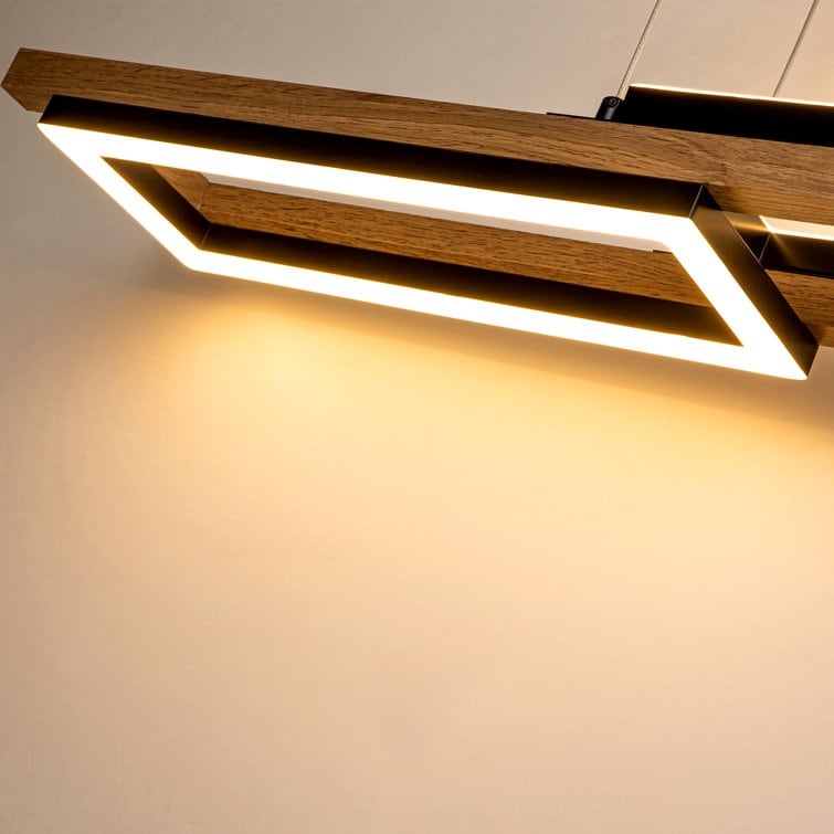 Lustre linéaire en bois à 3 ou 5 lumières LED intégrées, suspension pour îlot de cuisine