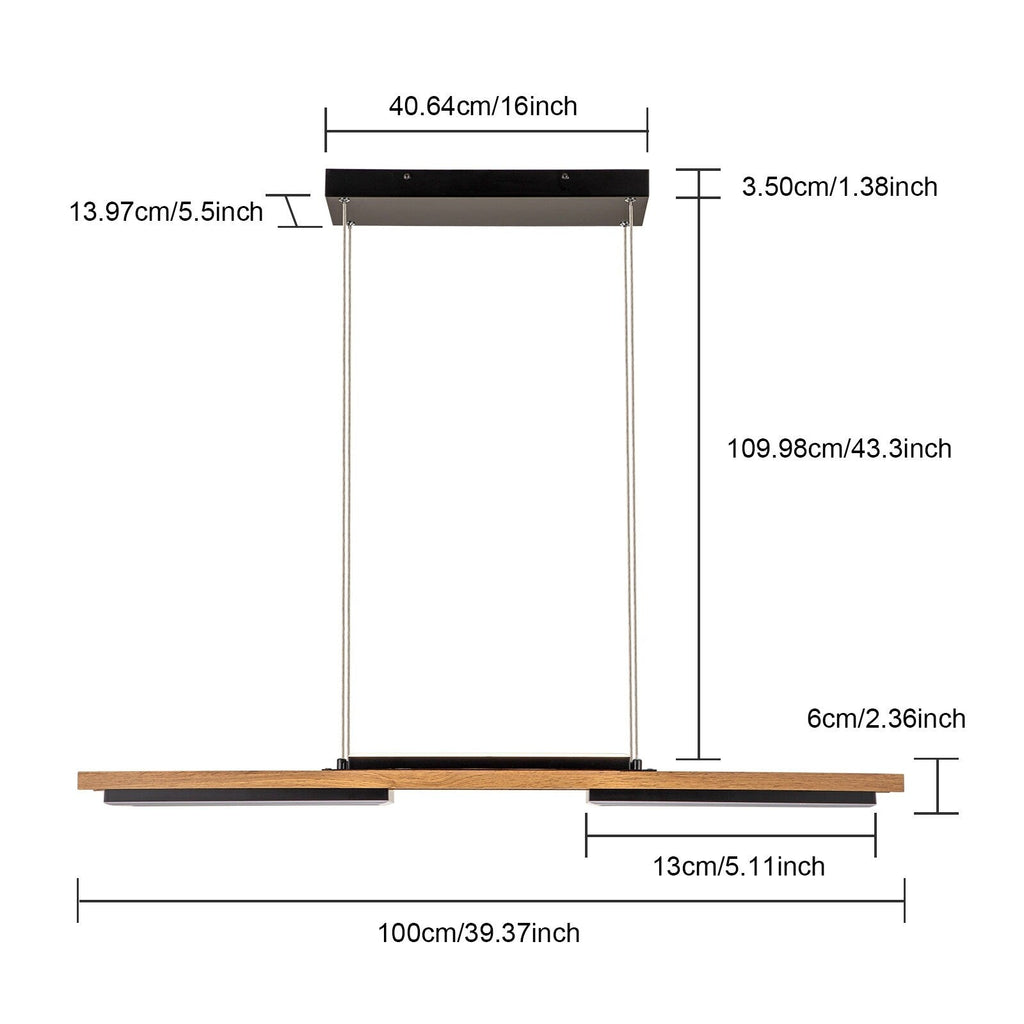 Lustre linéaire en bois à 3 ou 5 lumières LED intégrées, suspension pour îlot de cuisine