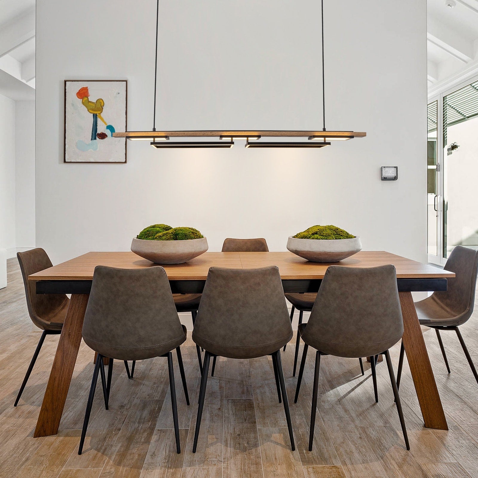 Lustre linéaire en bois à 3 ou 5 lumières LED intégrées, suspension pour îlot de cuisine