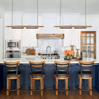 Lustre linéaire en bois à 3 ou 5 lumières LED intégrées, suspension pour îlot de cuisine