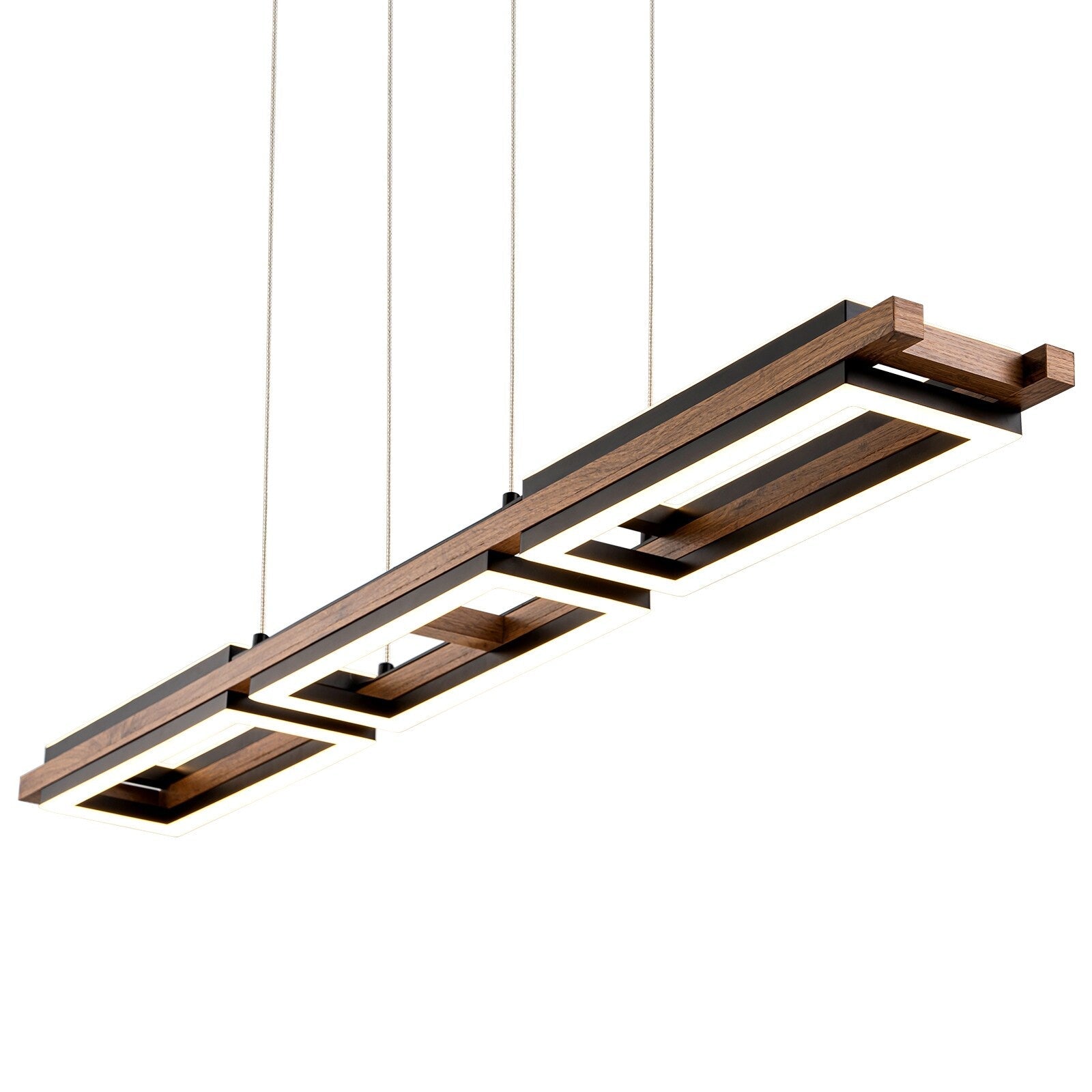 Lustre linéaire en bois à 3 ou 5 lumières LED intégrées, suspension pour îlot de cuisine