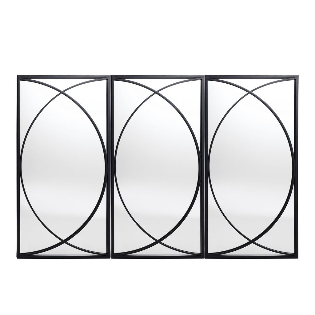Ensemble de 3 miroirs muraux rectangulaires en métal noir - 31,9 cm (H) x 15,75 cm (L) x 0,75 cm (P)
