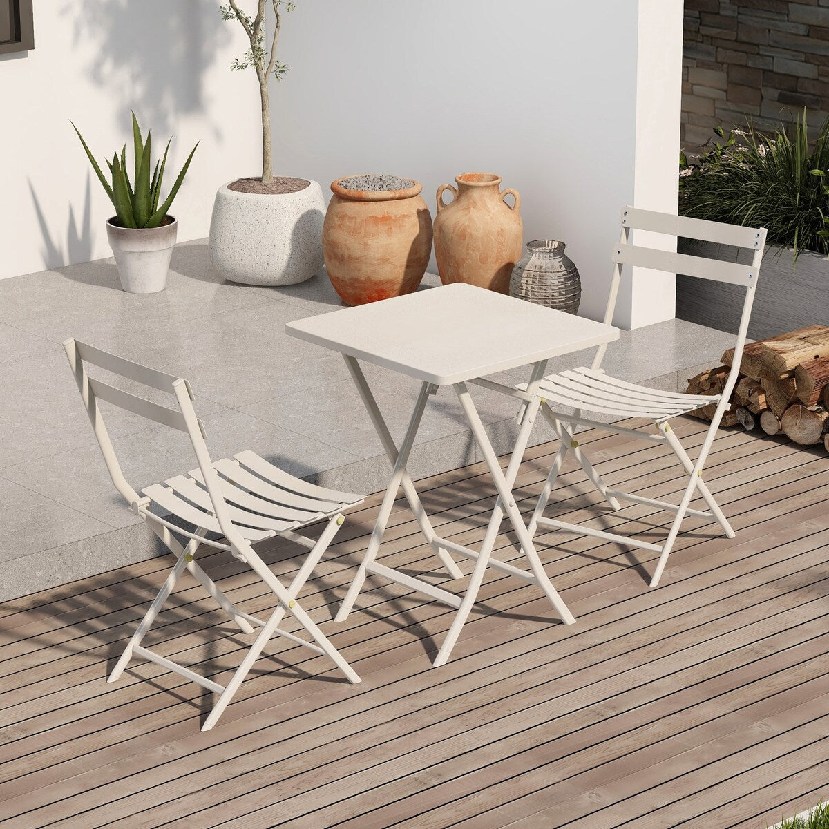 Ensemble bistro minimaliste 3 pièces pour patio : table carrée pliable et chaises