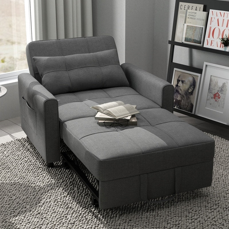 Canapé-lit convertible 3 en 1, avec fauteuil gigogne et lit pliant, idéal pour le salon.