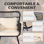 Ensemble bistro de conversation en résine tressée 3 pièces pour extérieur, mobilier de patio en rotin résistant aux intempéries avec coussins