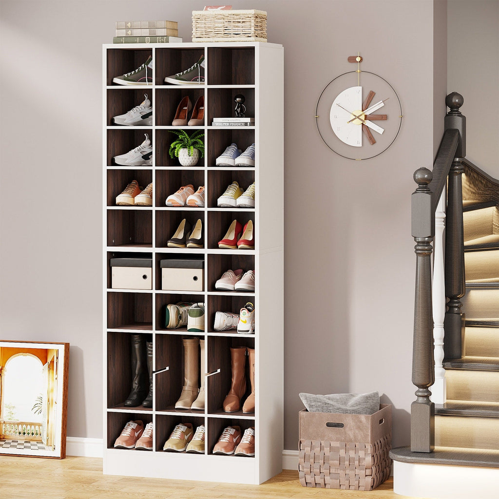 Armoire à chaussures haute pour 30 paires, étagère à chaussures en bois blanc à 10 niveaux pour placard ou entrée - 10 niveaux