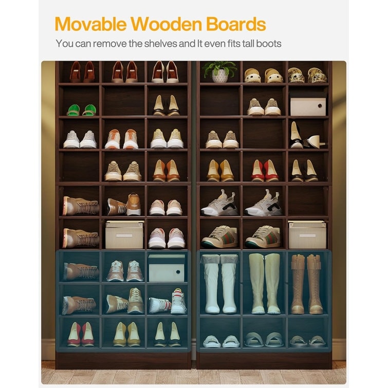 Armoire à chaussures haute pour 30 paires, étagère à chaussures en bois blanc à 10 niveaux pour placard ou entrée - 10 niveaux