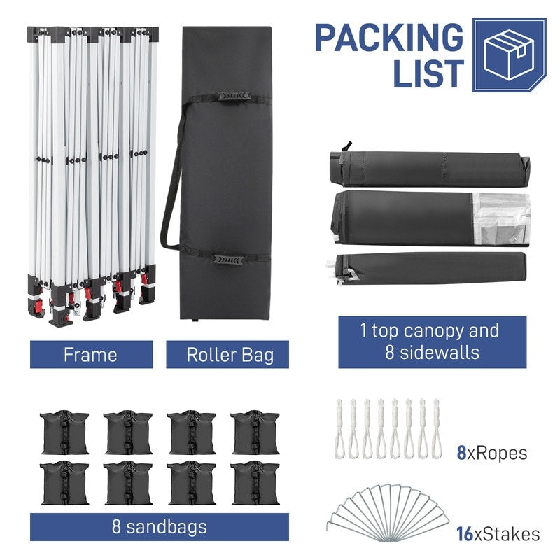 Gazebo pliable en toile Oxford 30x10FT avec 8 sacs de sable et 8 parois latérales avec sac de rangement pour remorqueur - 30x10x8.8FT(LDH)