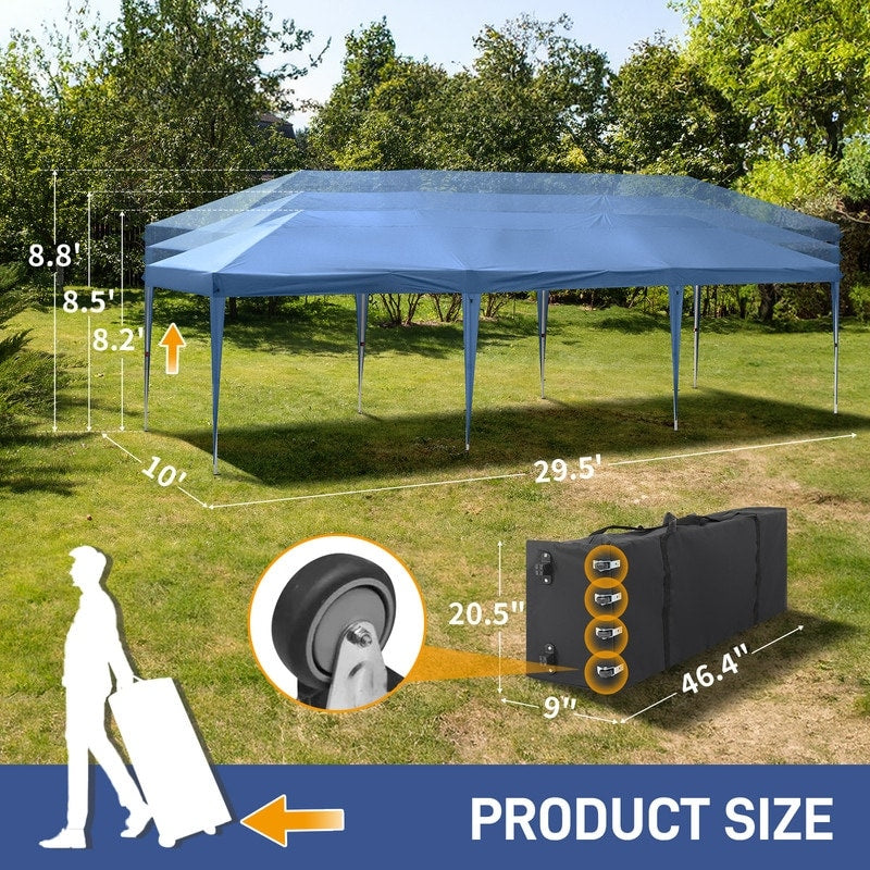 Gazebo pliable en toile Oxford 30x10FT avec 8 sacs de sable et 8 parois latérales avec sac de rangement pour remorqueur - 30x10x8.8FT(LDH)