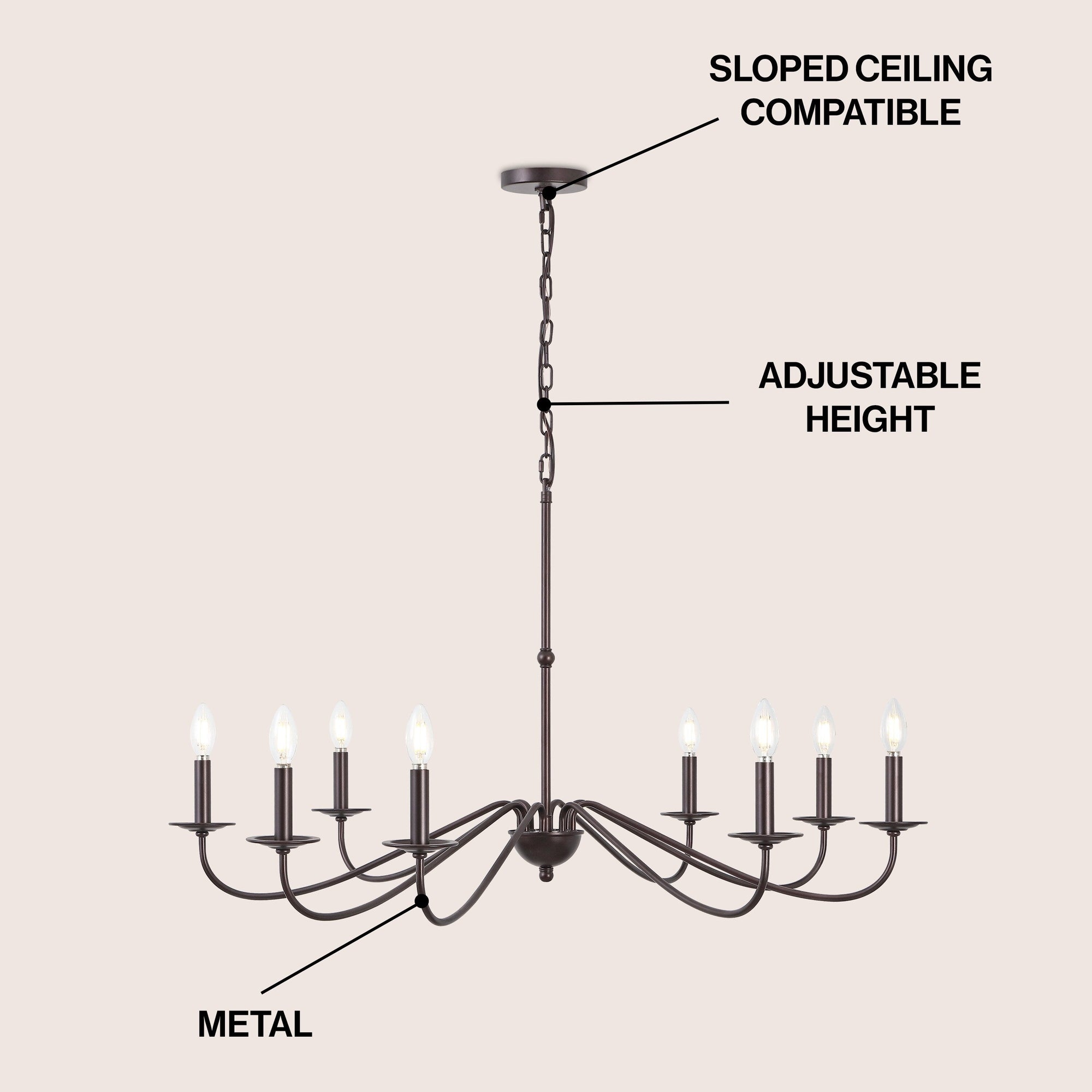 Lustre LED en fer à 6 lumières de 34,75 pouces, par JONATHAN Y