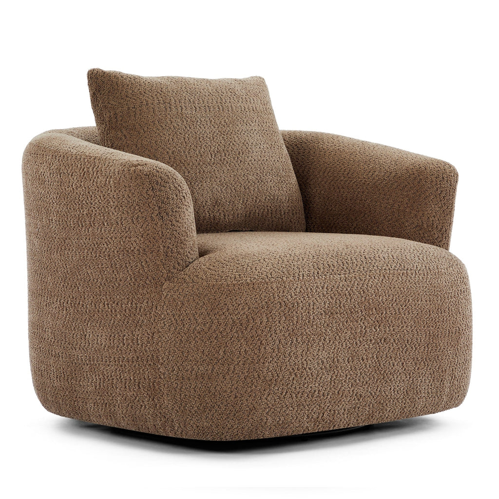Fauteuil pivotant à 360°, fauteuil d'appoint en bouclette de 38,2 cm avec coussin décoratif, fauteuil-canapé rembourré de forme cylindrique avec accoudoirs incurvés