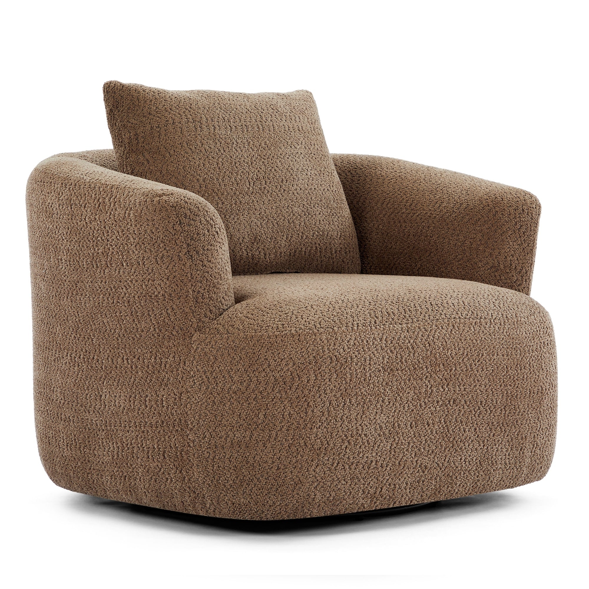 Fauteuil pivotant à 360°, fauteuil d'appoint en bouclette de 38,2 cm avec coussin décoratif, fauteuil-canapé rembourré de forme cylindrique avec accoudoirs incurvés