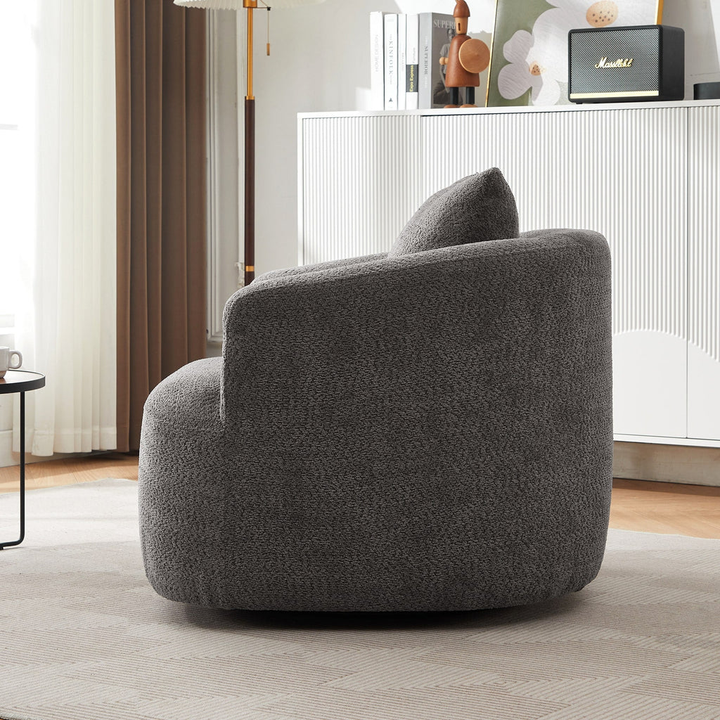 Fauteuil pivotant à 360°, fauteuil d'appoint en bouclette de 38,2 cm avec coussin décoratif, fauteuil-canapé rembourré de forme cylindrique avec accoudoirs incurvés