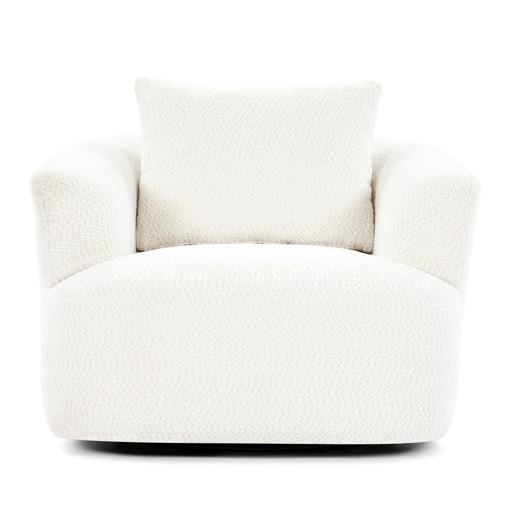 Fauteuil pivotant à 360°, fauteuil d'appoint en bouclette de 38,2 cm avec coussin décoratif, fauteuil-canapé rembourré de forme cylindrique avec accoudoirs incurvés