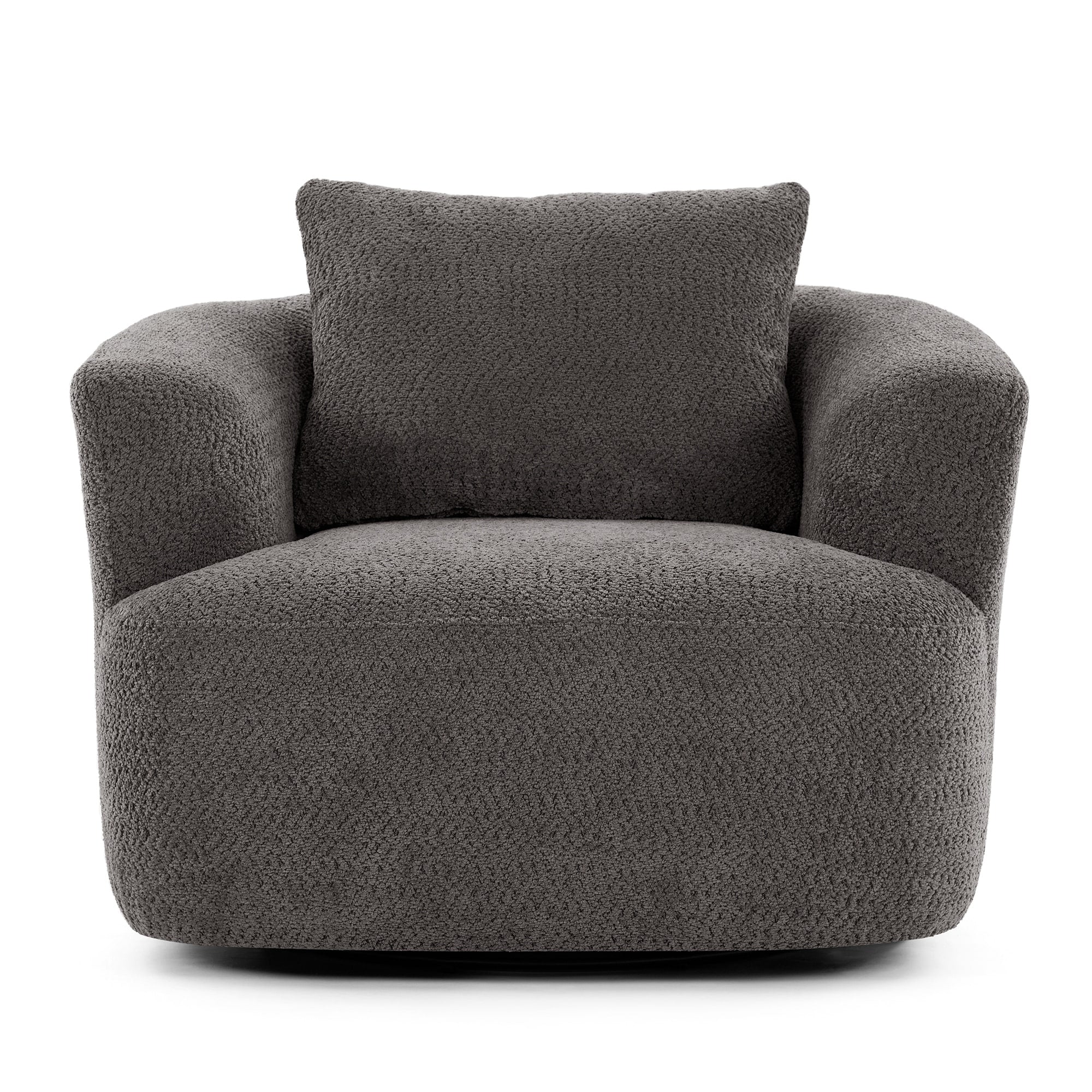 Fauteuil pivotant à 360°, fauteuil d'appoint en bouclette de 38,2 cm avec coussin décoratif, fauteuil-canapé rembourré de forme cylindrique avec accoudoirs incurvés