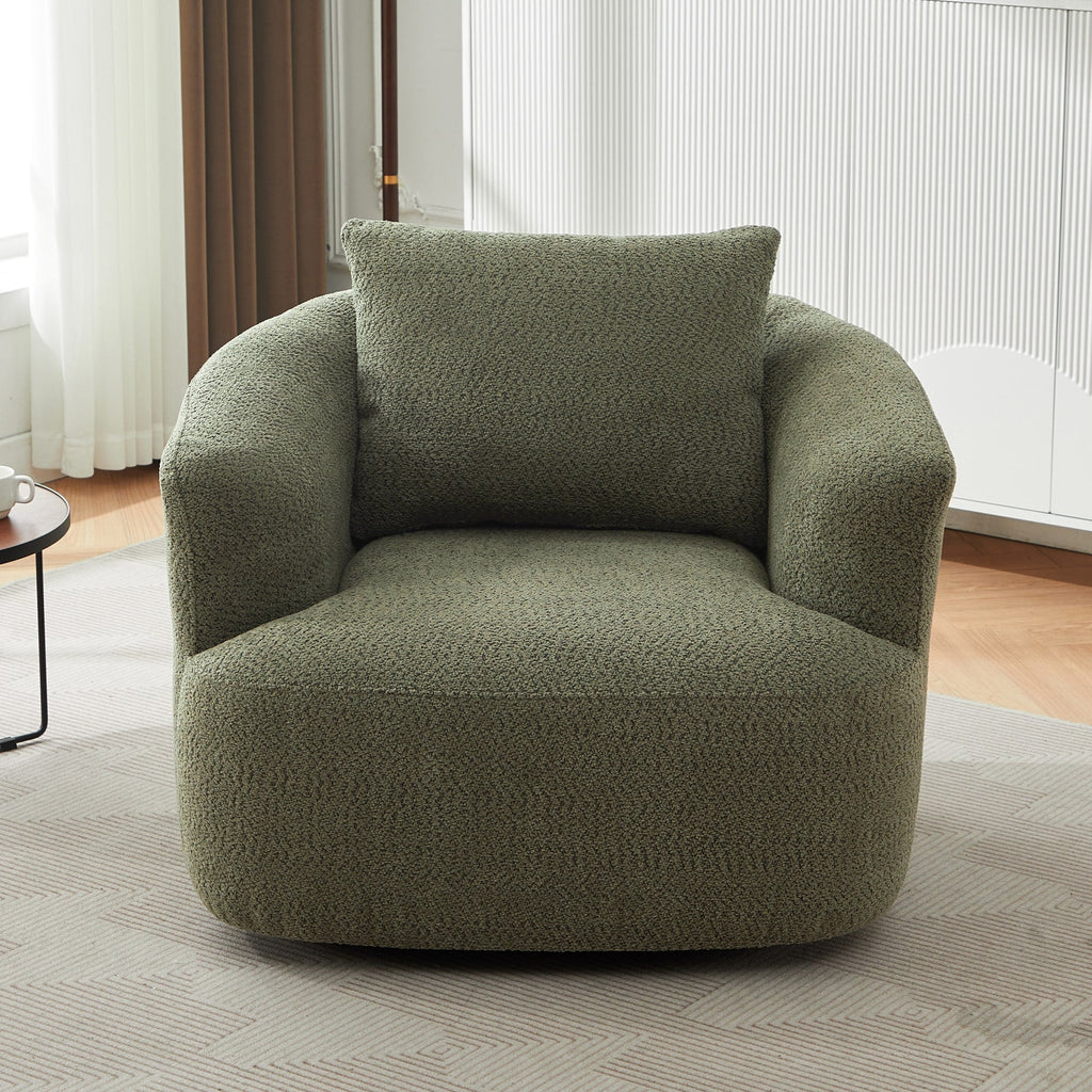 Fauteuil pivotant à 360°, fauteuil d'appoint en bouclette de 38,2 cm avec coussin décoratif, fauteuil-canapé rembourré de forme cylindrique avec accoudoirs incurvés