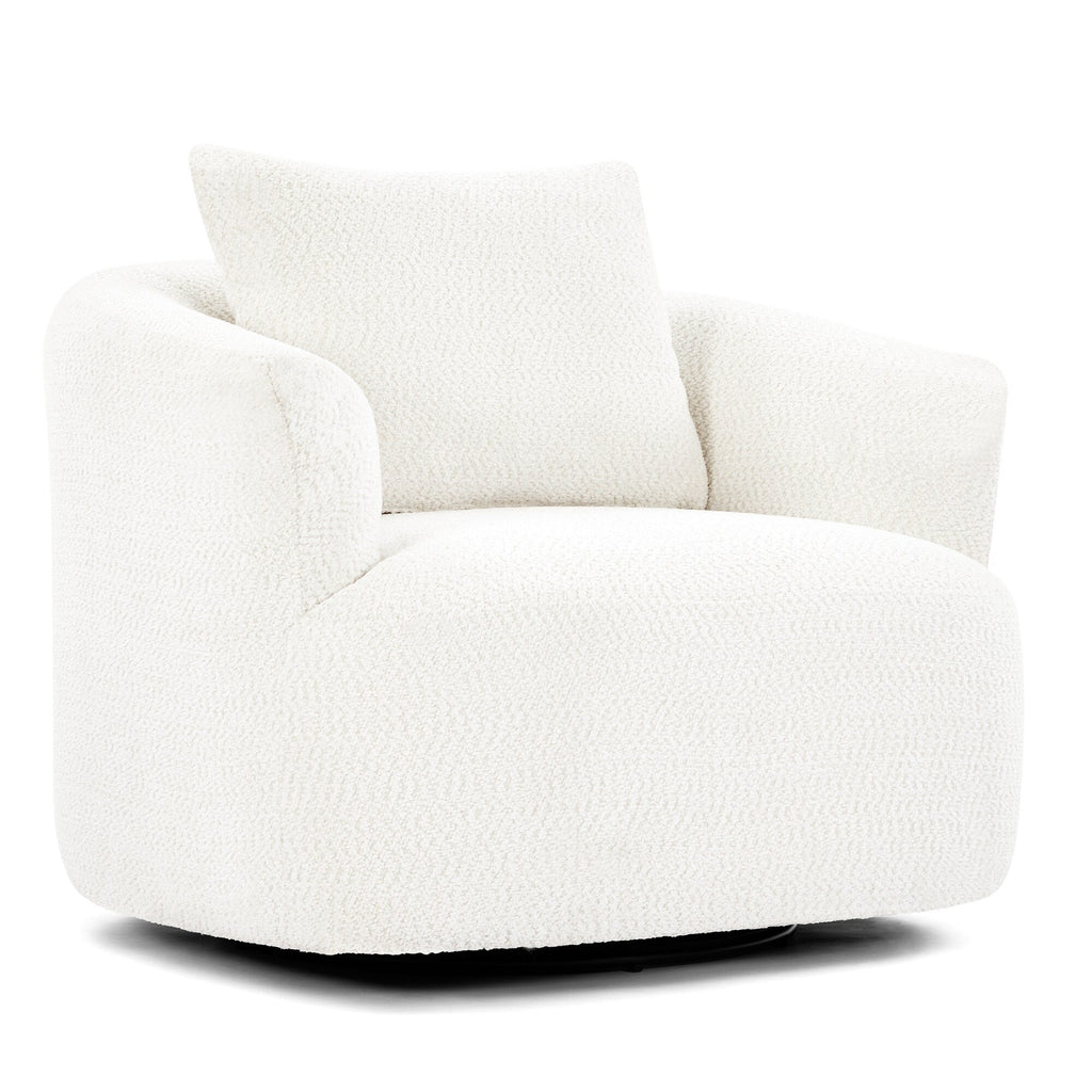Fauteuil pivotant à 360°, fauteuil d'appoint en bouclette de 38,2 cm avec coussin décoratif, fauteuil-canapé rembourré de forme cylindrique avec accoudoirs incurvés