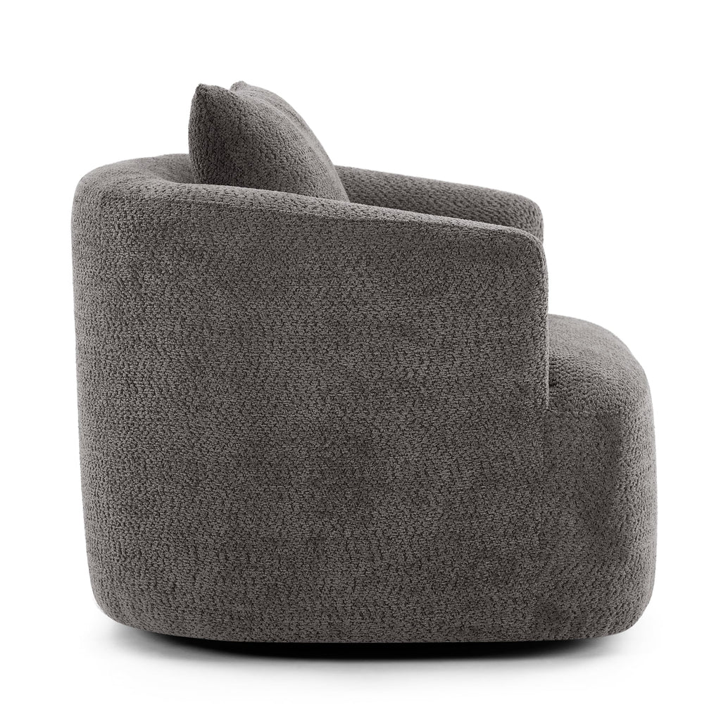 Fauteuil pivotant à 360°, fauteuil d'appoint en bouclette de 38,2 cm avec coussin décoratif, fauteuil-canapé rembourré de forme cylindrique avec accoudoirs incurvés