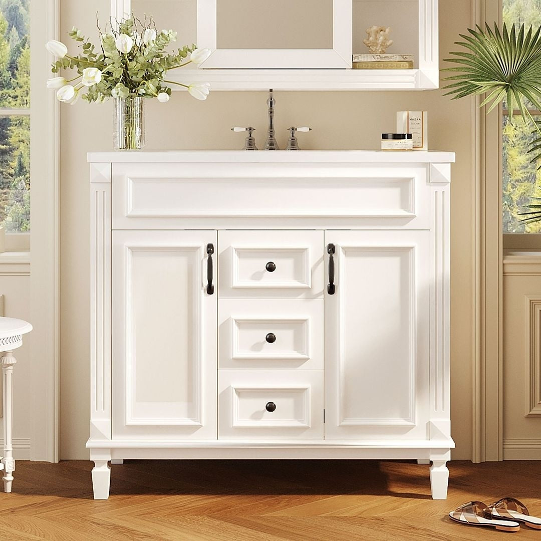 Meuble-lavabo moderne de 91 cm (36 po) avec vasque et armoire à miroir, 2 portes et 2 tiroirs
