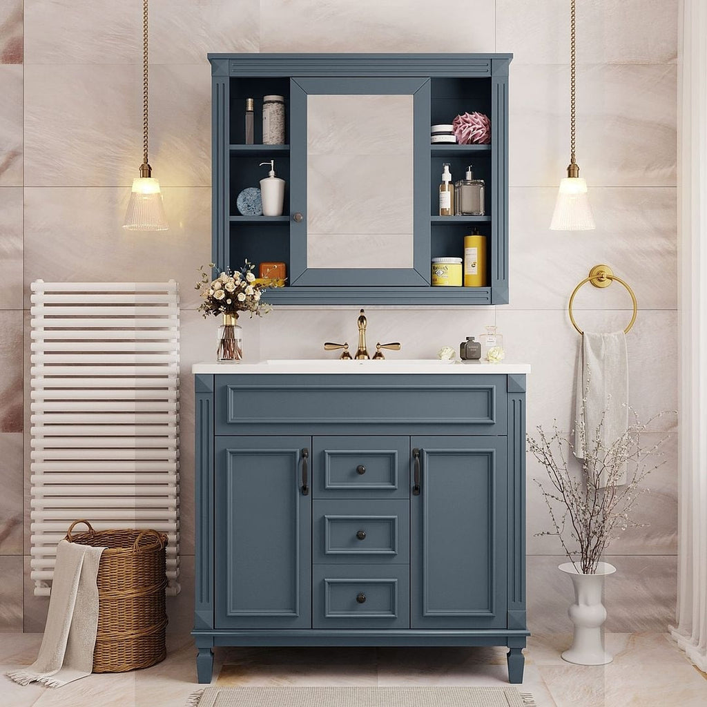 Meuble-lavabo moderne de 91 cm (36 po) avec vasque et armoire à miroir, 2 portes et 2 tiroirs