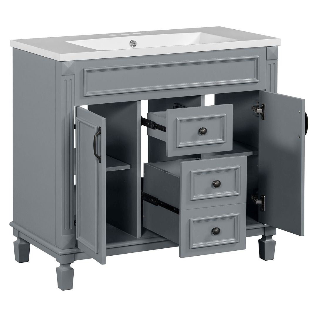 Meuble-lavabo moderne de 91 cm (36 po) avec vasque et armoire à miroir, 2 portes et 2 tiroirs