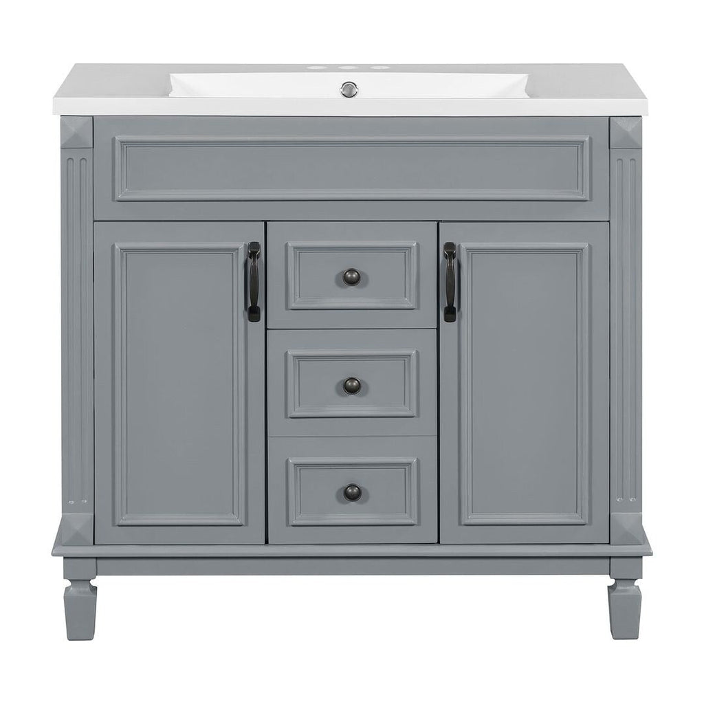 Meuble-lavabo moderne de 91 cm (36 po) avec vasque et armoire à miroir, 2 portes et 2 tiroirs