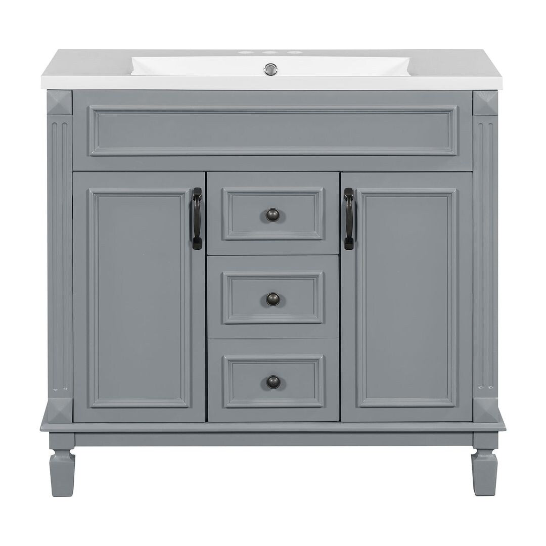 Meuble-lavabo moderne de 91 cm (36 po) avec vasque et armoire à miroir, 2 portes et 2 tiroirs