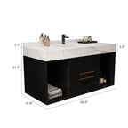 Meuble-lavabo suspendu de 100 cm (39,4 po) avec vasque en céramique, 2 tiroirs à fermeture amortie et plateau en ardoise blanche - 100 x 58 cm (39 x 18,9 po)