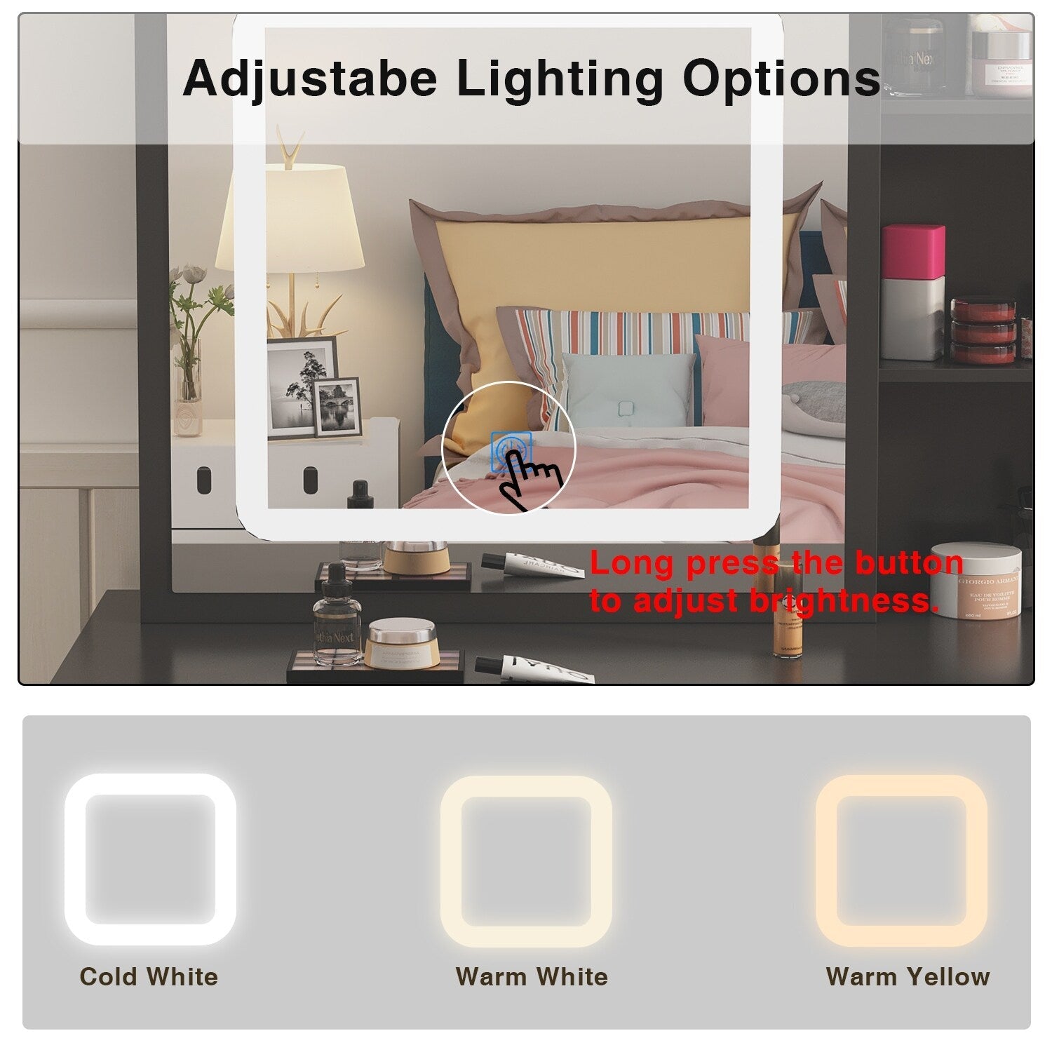 Ensemble coiffeuse de 100 cm de large avec tabouret et miroir