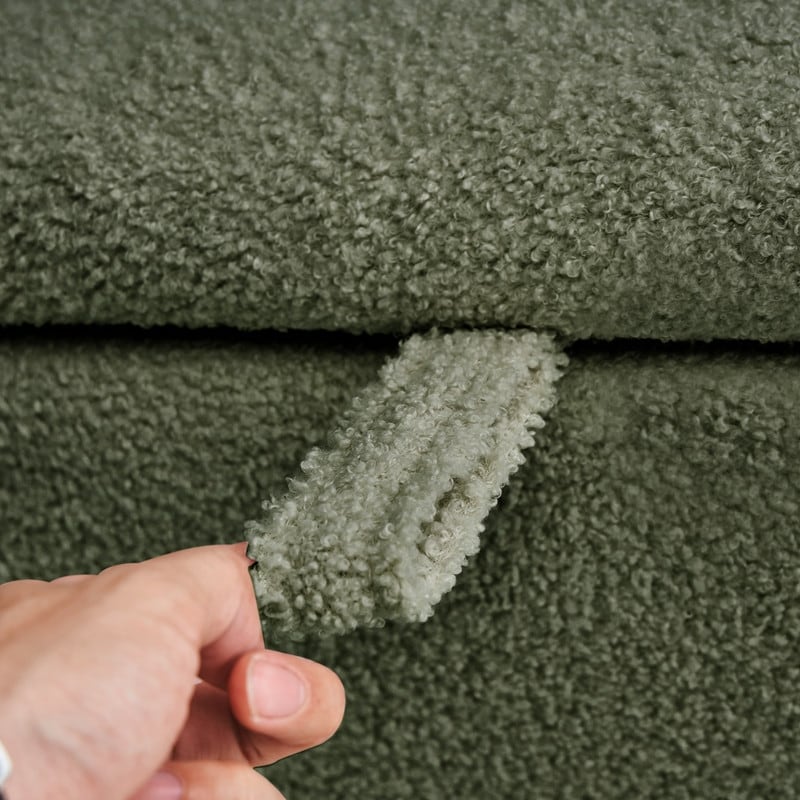 Pouf de rangement en boucle écrue (39,5 cm), en sherpa, avec pieds en bois, idéal pour le salon ou la chambre.