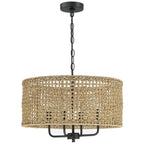 Lustre tambour bohème à 4 lumières, tissé à la main - Paille - 51 cm de diamètre